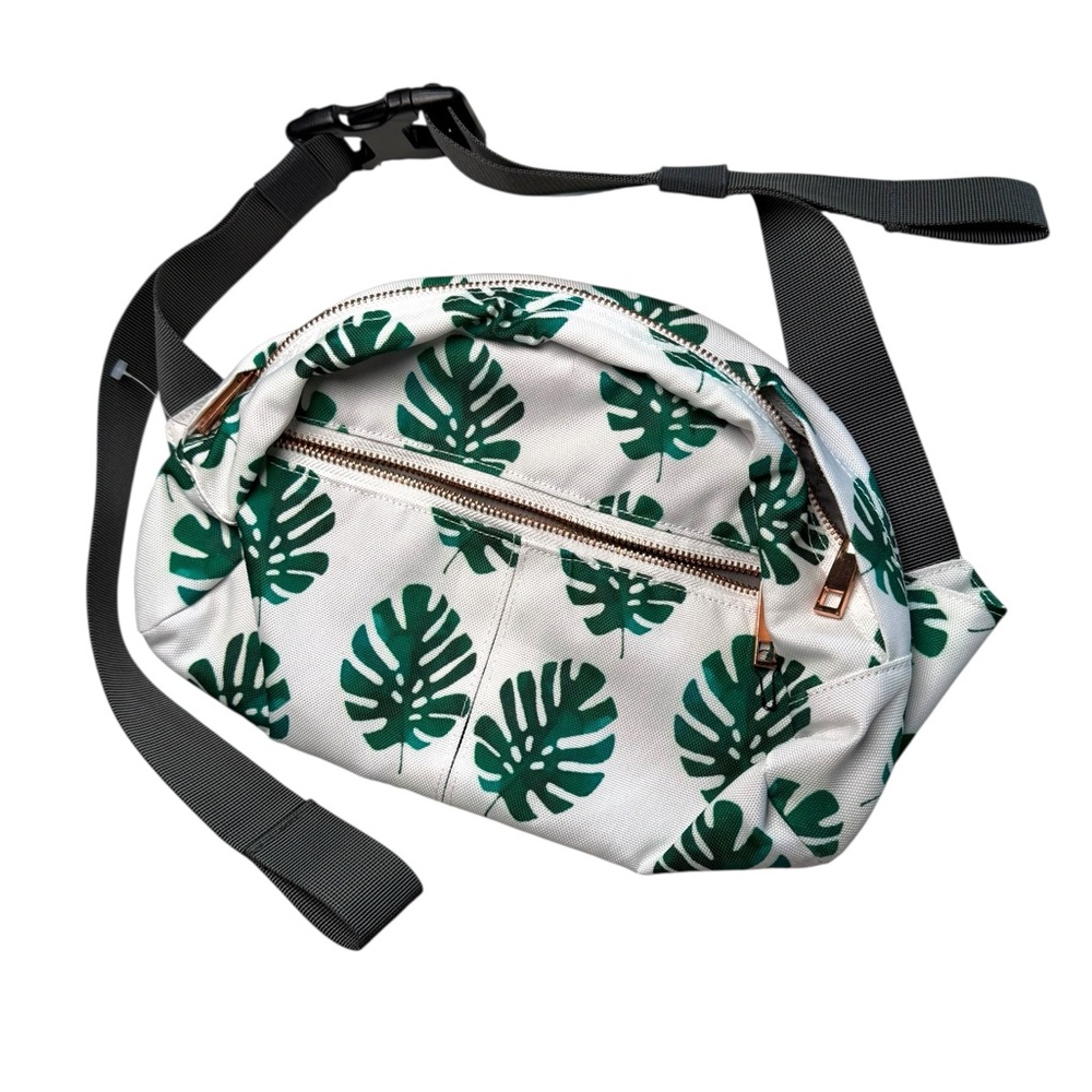 Green palm Leaf‎ Print Women's hip crossbody Bag travel vacation tropical